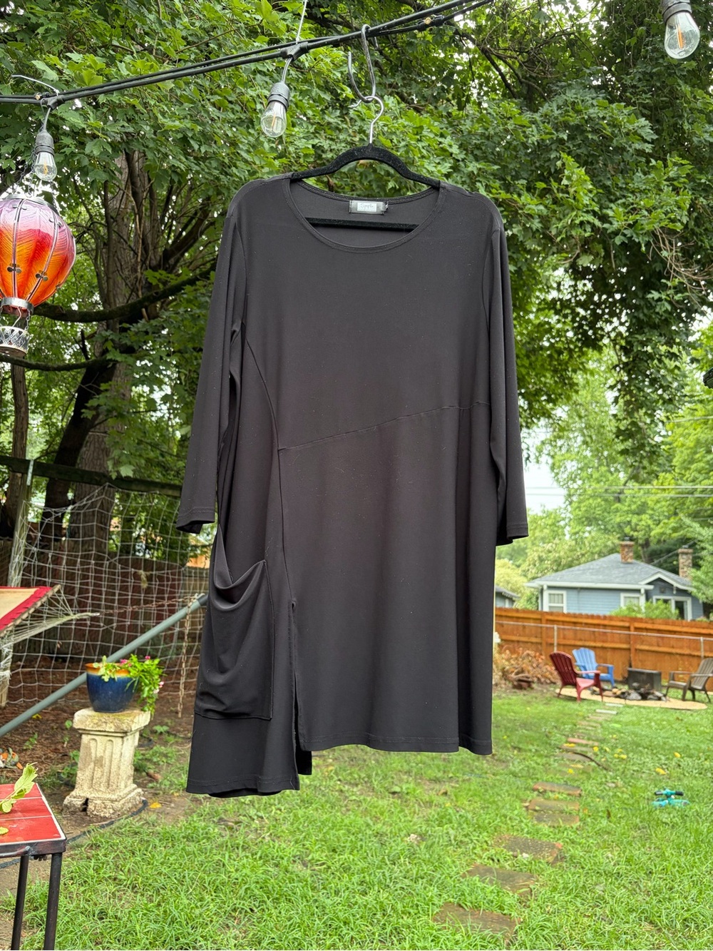 Sympli Black Asymmetrical dress with One Sode Pocket